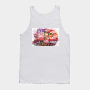 Pumpjack with American Flag pastel drawing Tank Top